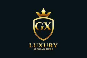 eerste gx elegant luxe monogram logo of insigne sjabloon met scrollt en Koninklijk kroon - perfect voor luxueus branding projecten vector