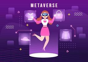 metaverse digitaal virtueel realiteit technologie draagt vr bril voor toekomst innovatie en communicatie in hand- getrokken vlak tekenfilm illustratie vector