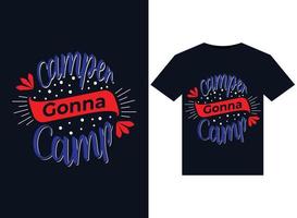 camper gaan kamp illustraties voor drukklare t-shirts ontwerp vector