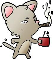 tekenfilm echt bedrijf kat met koffie en sigaar vector