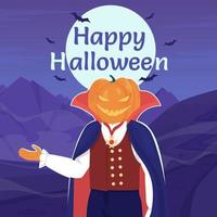 jack O lantaarn gastvrij naar halloween partij groet kaart sjabloon. bewerkbare sociaal media post ontwerp. vlak vector kleur illustratie voor poster, web banier, e-card