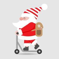 grappig de kerstman claus Aan een scooter vlak , vector illustratie