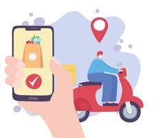 online bezorgservice met man op scooter en smartphone vector