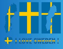 reeks van vector illustraties met Zweden vlag, land schets kaart en hart. reizen concept.