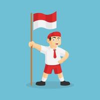 student in indonesië die zich met Indonesische vlag bevindt vector