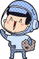 gelukkig tekenfilm astronaut met maan rots vector