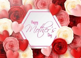 gelukkig moeder dag met roos bloemen en harten vector