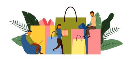 online winkelen, e-commerce concept met karakter, vector illustratie