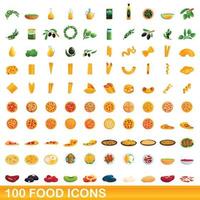 100 voedsel iconen set, cartoon stijl vector