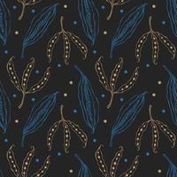 patroon luxe peulen zaden herfst tekening blauw en goud kleur Aan donker achtergrond. vector