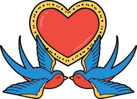traditioneel tatoeëren van een zwaluwen en een hart vector