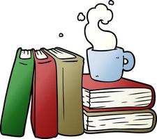 tekenfilm koffie kop en studie boeken vector
