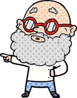 tekenfilm nieuwsgierig Mens met baard en bril vector