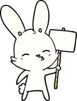 nieuwsgierig konijn tekenfilm met aanplakbiljet vector