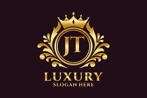 eerste jt brief Koninklijk luxe logo sjabloon in vector kunst voor luxueus branding projecten en andere vector illustratie.