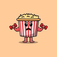 schattig tekenfilm popcorn is geschiktheid met barbell vector