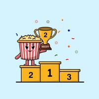 schattig tekenfilm popcorn karakter de tweede winnaar vector