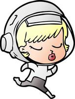 tekenfilm mooi astronaut meisje rennen vector