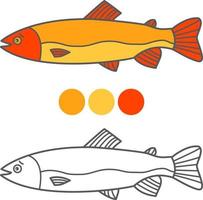 kleur boek voor kinderen.vissen zalm.omlijnd doodle.flat vector. vector