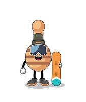 mascotte tekenfilm van honing beer snowboard speler vector