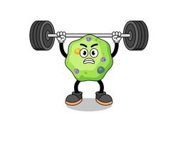 amoebe mascotte tekenfilm hijs- een barbell vector