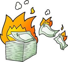 brandend geld tekenfilm vector