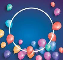 gelukkige verjaardagskaart met vliegende ballonnen en wit frame. vector