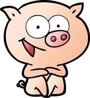 vrolijk zittend varken tekenfilm vector
