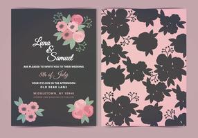 Vector Pink Grey Flower Wedding Uitnodigen