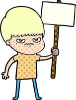 boos tekenfilm jongen protesteren vector