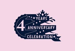 4 jaren verjaardag viering logo en sticker ontwerp vector