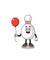 tekenfilm van bowling pin Holding een ballon vector