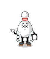 tekenfilm mascotte van bowling pin dokter vector