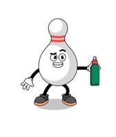 bowling pin illustratie tekenfilm Holding mug afstotend vector