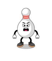 bowling pin tekenfilm illustratie met boos uitdrukking vector