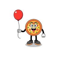 tekenfilm van pizza Holding een ballon vector