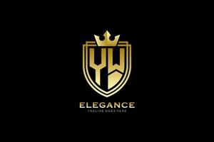 eerste yw elegant luxe monogram logo of insigne sjabloon met scrollt en Koninklijk kroon - perfect voor luxueus branding projecten vector