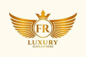 luxe Koninklijk vleugel brief vanaf kam goud kleur logo vector, zege logo, kam logo, vleugel logo, vector logo sjabloon.