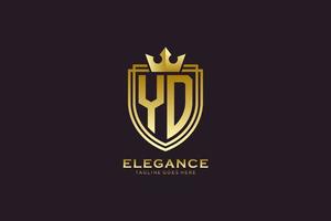 eerste yd elegant luxe monogram logo of insigne sjabloon met scrollt en Koninklijk kroon - perfect voor luxueus branding projecten vector