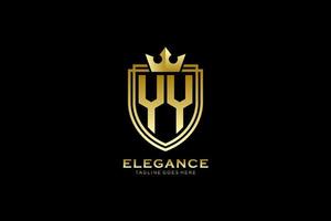eerste yy elegant luxe monogram logo of insigne sjabloon met scrollt en Koninklijk kroon - perfect voor luxueus branding projecten vector
