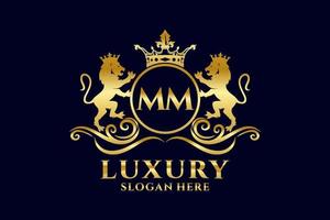 eerste mm brief leeuw Koninklijk luxe logo sjabloon in vector kunst voor luxueus branding projecten en andere vector illustratie.