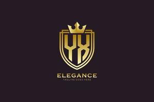 eerste yx elegant luxe monogram logo of insigne sjabloon met scrollt en Koninklijk kroon - perfect voor luxueus branding projecten vector