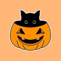 illustratie van een zwart kat in pompoen icoon voor halloween vector