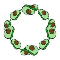 ronde decoratief kader, groen helften van avocado fruit, kopiëren ruimte, vector illustratie in tekenfilm stijl Aan een wit achtergrond