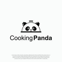 gemakkelijk Koken panda, panda logo vector met panda hoofd gluren net zo pot deksel