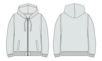 lange mouw hoodie technische mode platte schets vector illustratie sjabloon voor- en achterkant uitzicht.