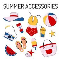 zomer set, helder accessoires. vector vlak illustratie