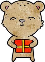 gelukkig tekenfilm beer met geschenk vector