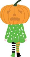 halloween vakantie tekenfilm karakter. schattig kinderen in kostuums van heks, mama, piraat, skelet en zwart kat. geesten en geest pompoenen. vector hand- tekening