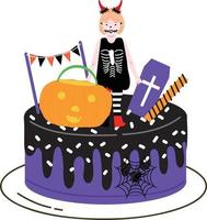 halloween cupcakes. schattig kinderen in pompoen, kat, vampier, heks hoed, knuppel, skelet en zwart kat kostuums. vector